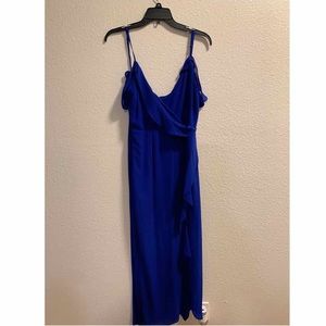 Royal Blue Bardot High Low Dress